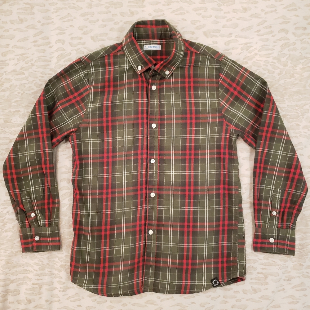 MAYORAL Olive Green + Red Shirt Sz 8